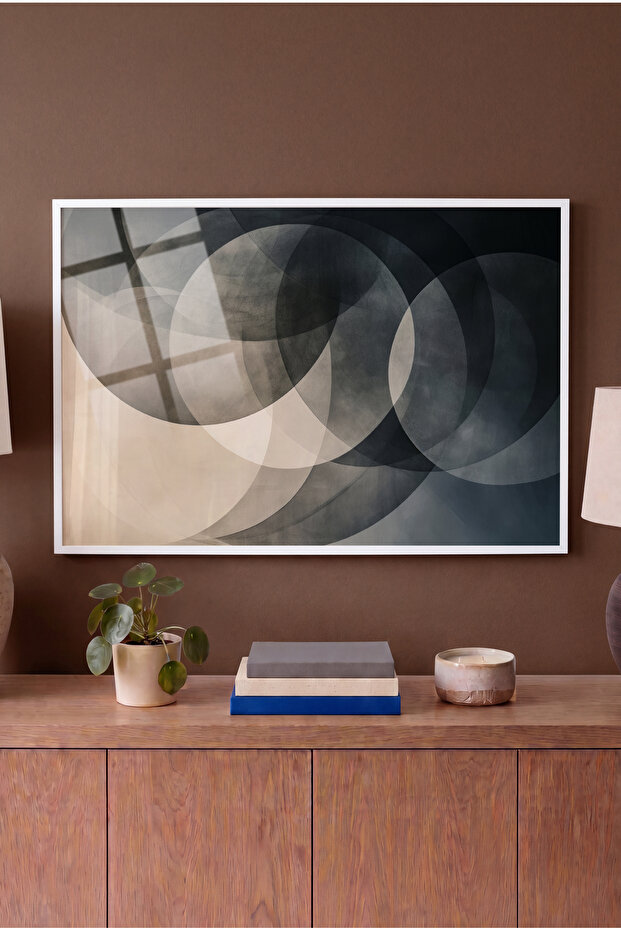 Night Eclipse Themed Horizontal Glass Table - White Metal Framed Table for Home, Business, and School