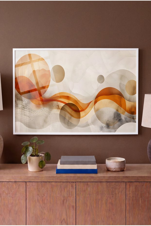 Rhythm of Autumn Themed Horizontal Glass Painting - White Metal Framed Home, Business, and School Painting