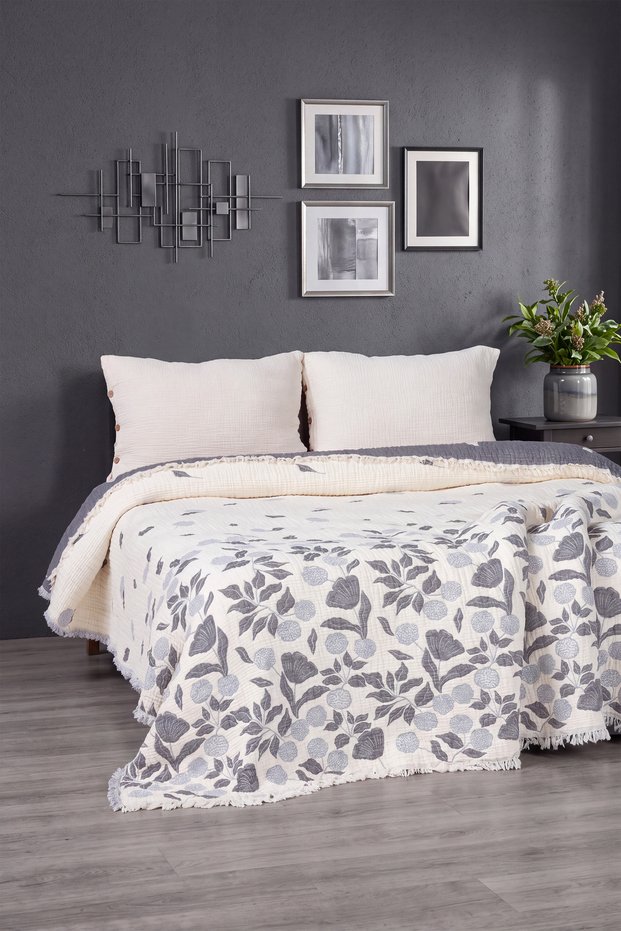 Double-Sided, Jacquard Patterned, 5-Layer, Padded Muslin Bedspread, Blanket, Multi-Purpose Quilt (220 X 240 cm) - Alyum