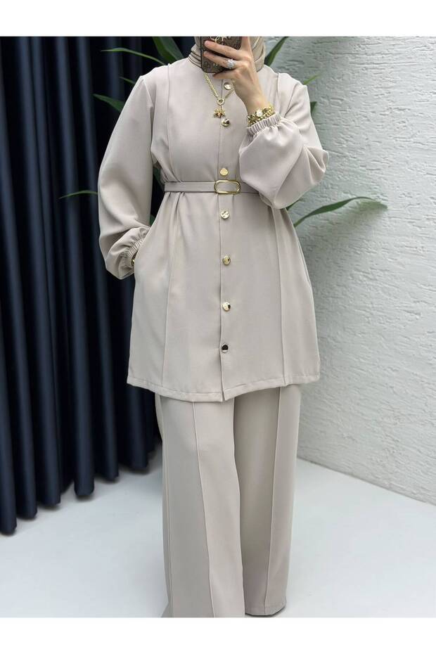 Women's Hijab Stylish Quality Stone Color Two-Piece Suit with Pants