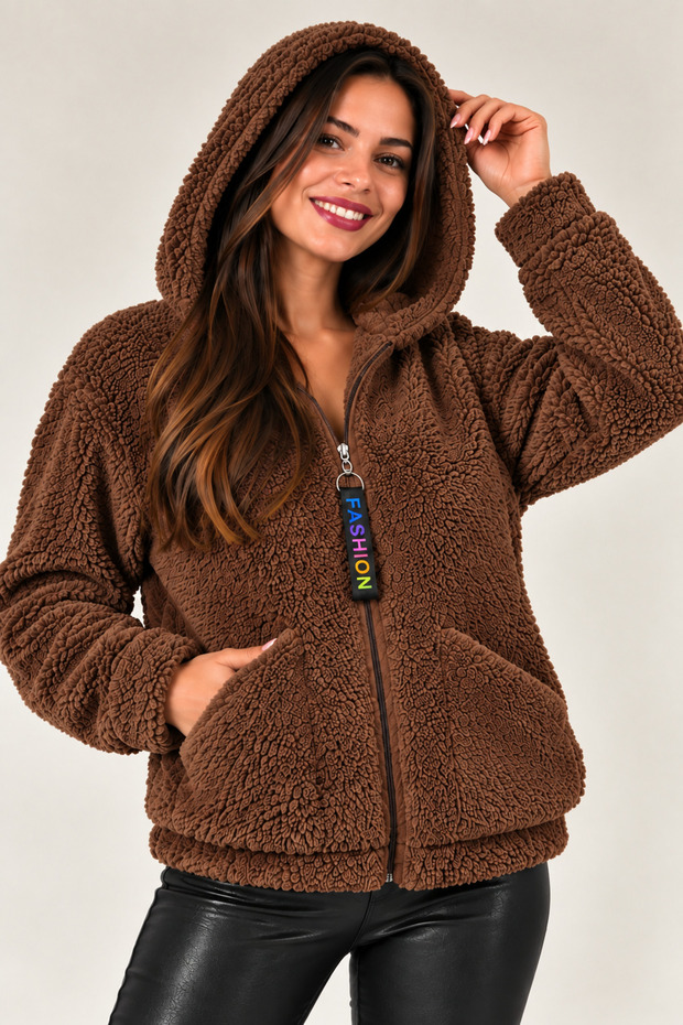 Women's Hooded Fleece Plush Sweatshirt – Zippered Oversize Hoodie – Soft and Warm for Winter