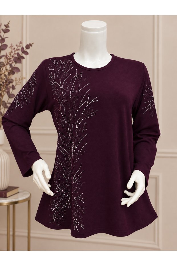 Women's Long Sleeve Luxury Stone Embellished Plus Size Clover Mother Blouse (New Season)