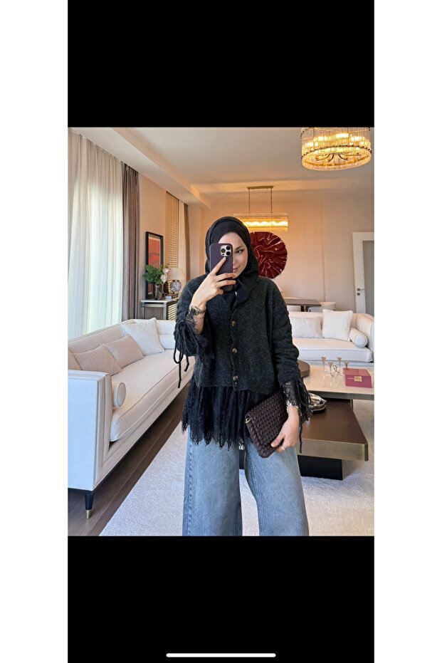 Romantic Lace Detailed Oversized Knitwear Cardigan