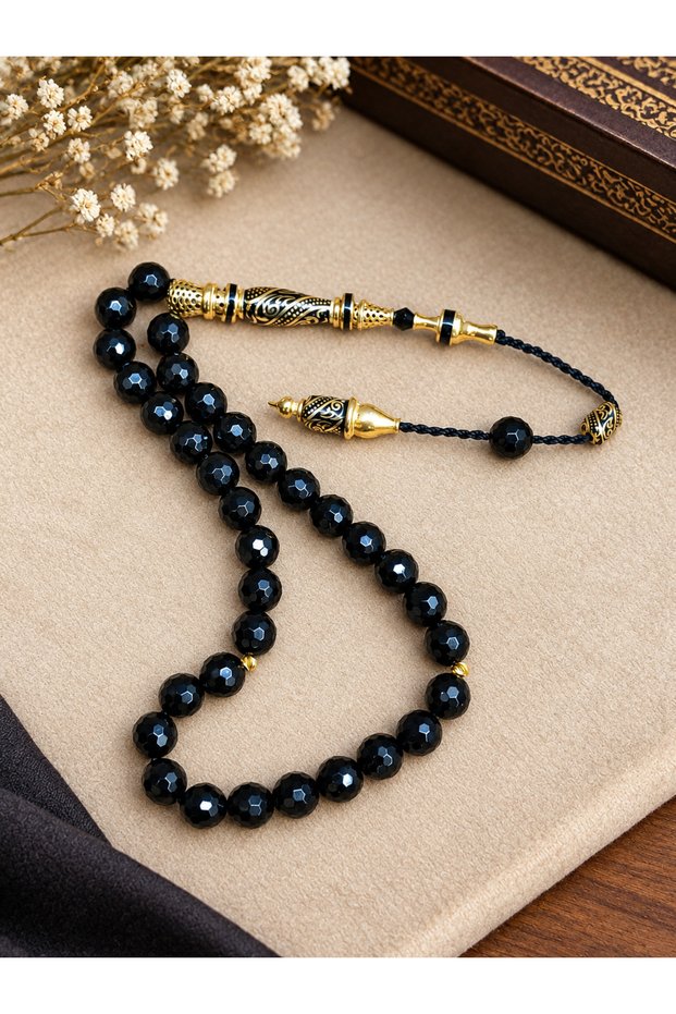 Special Silver Design System Tassel Onyx Stone Faceted Cut Natural Stone Prayer Beads