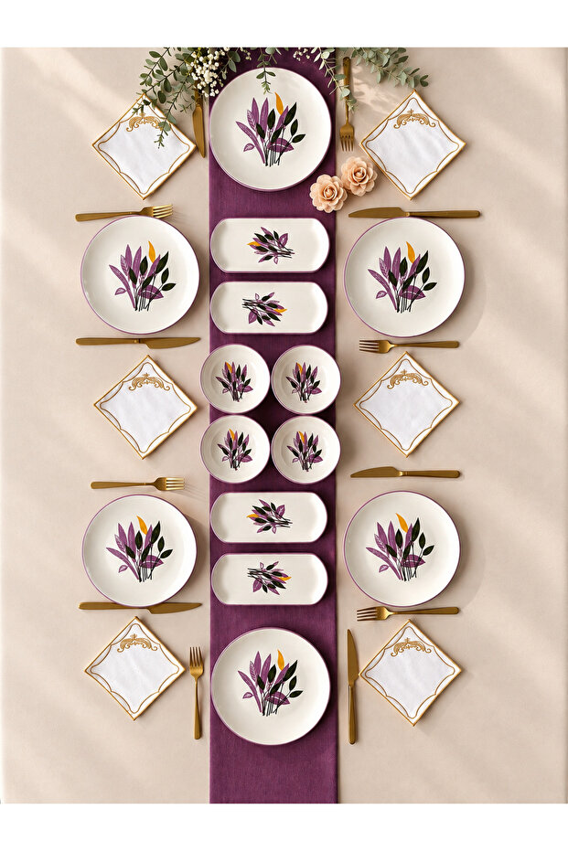 Başak Lila Series 6-Person 14-Piece Modern Breakfast/Brunch Set