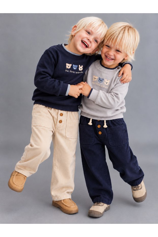 Boy 1-4 Years Raw Velvet Pants + Cloth Bag
