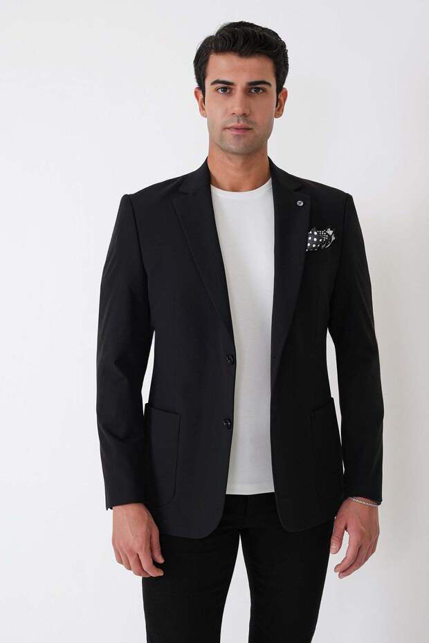 Comfort Fit Pocket Pocket Flexible Cotton Black Jacket C 738