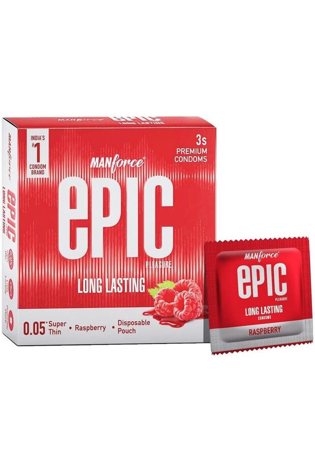 Epic Pleasure| Ultra Thin Condom | Long Lasting Pleasure for Both | Raspberry Flavour | 3 Pcs |