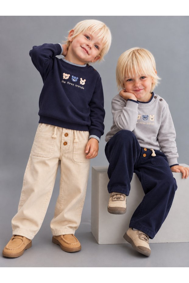 Boy 1-4 Years Old Bear Embroidered Sweatshirt + Cloth Bag