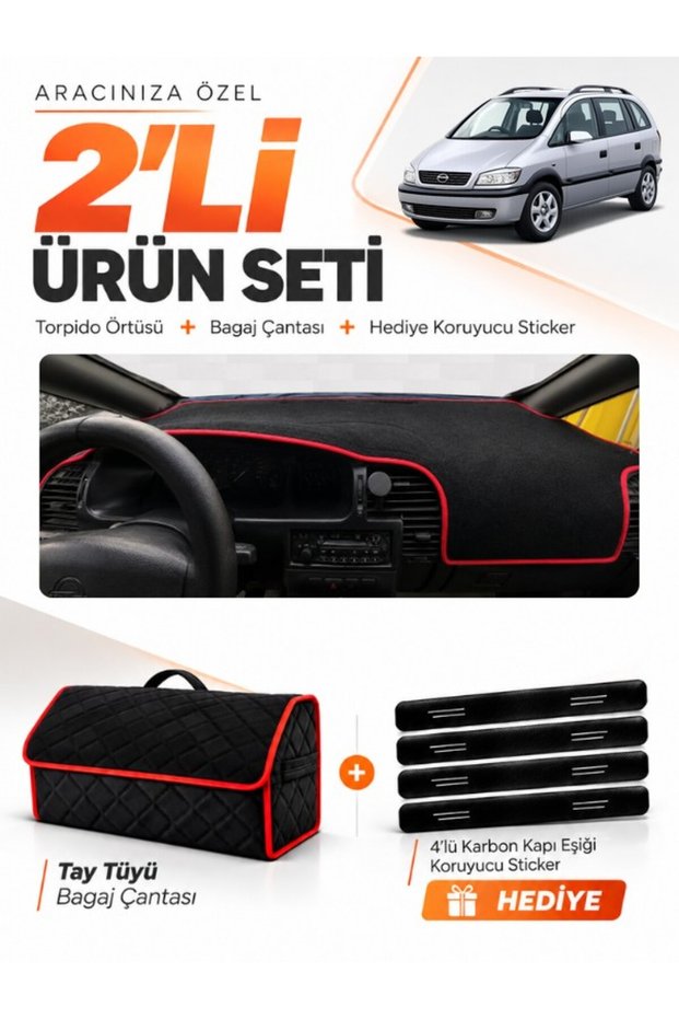 Opel Zafira (1999-2003) Compatible Glove Box Cover + Tay Tüy Luggage Bag + Sticker Set - Op017