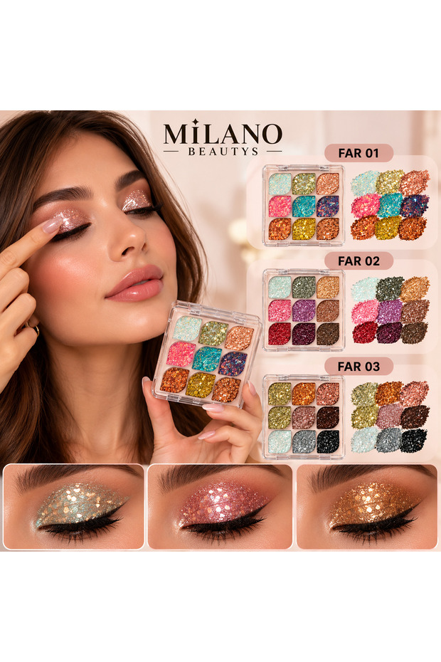 9-Piece Glitter Eyeshadow Palette – Intensely Sparkling Eyeshadow – Far 01 / Far 02 / Far 03