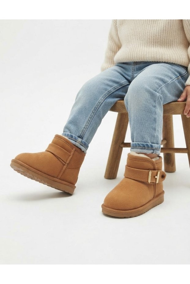 Unisex Children's Boots with Buckle Detail and Furry Velcro