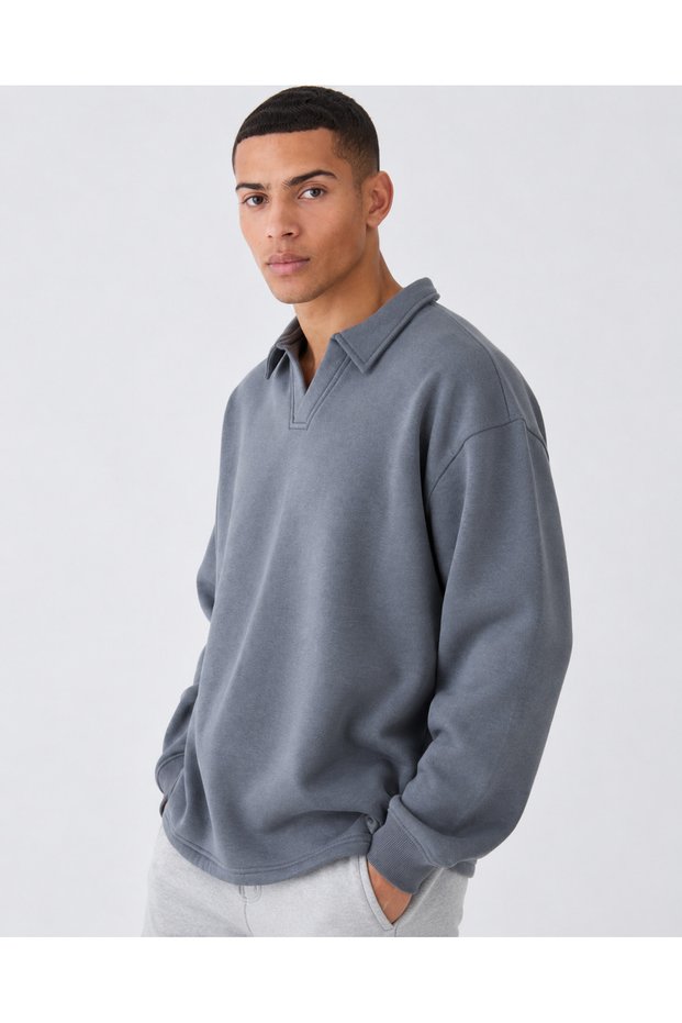 Men's Oversize Polo Collar V-Neck Sweatshirt