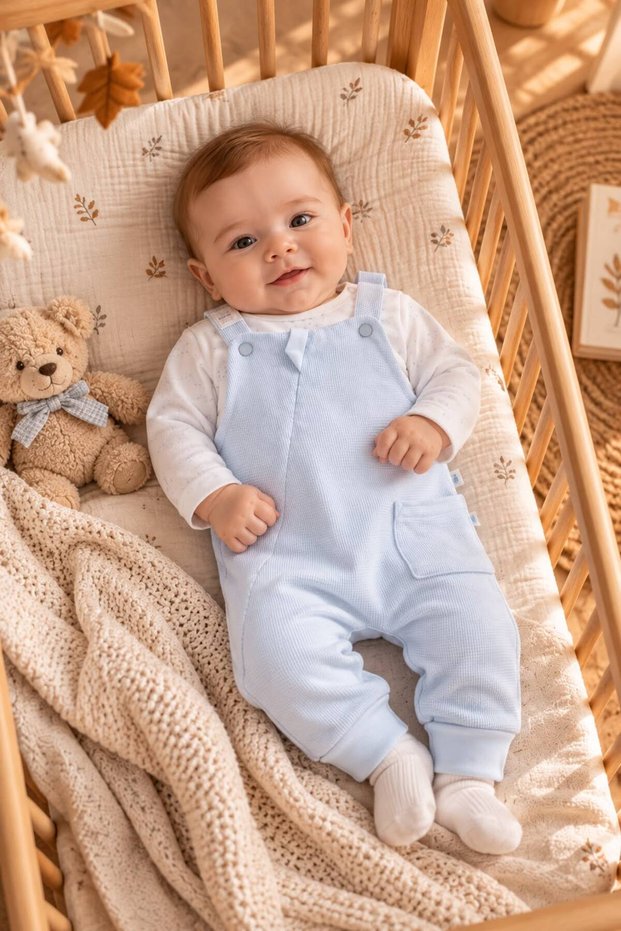 Baby Boy Salopet Set 100% Cotton – Long Sleeve T-Shirt, Blue Salopet with Zipper