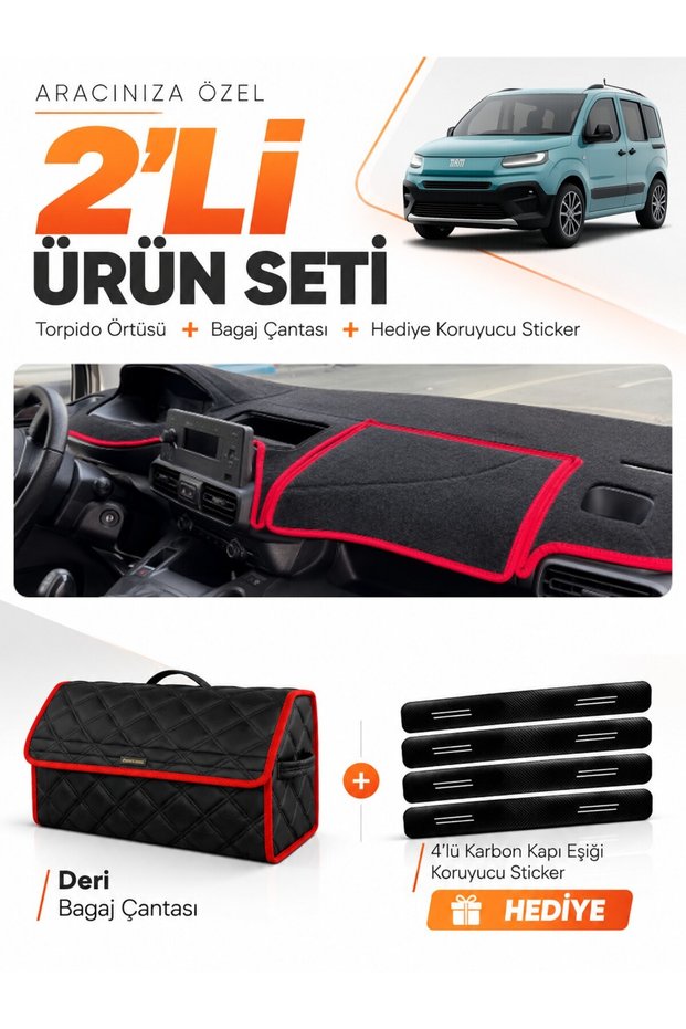 Fi̇at Doblo (2023-2026) Compatible Glove Box Cover + Leather Trunk Bag + Sticker Set - Ci015