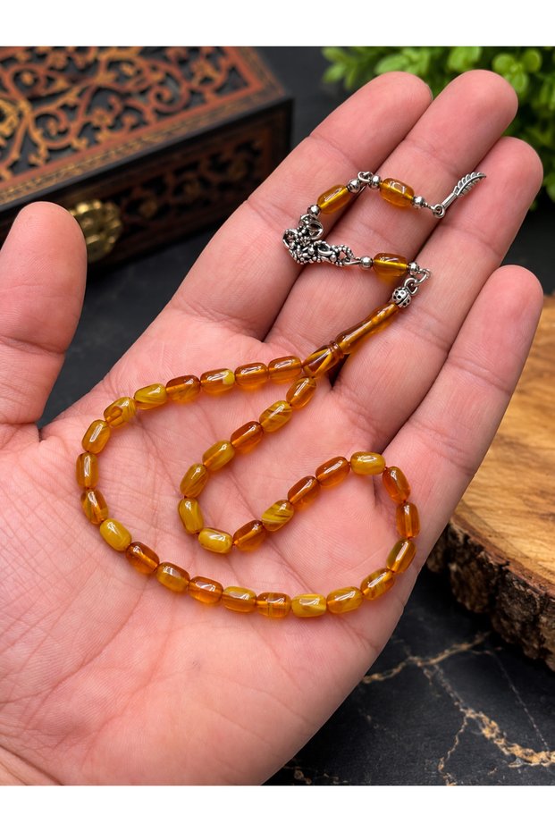 Ankle Length Patterned Amber Prayer Beads