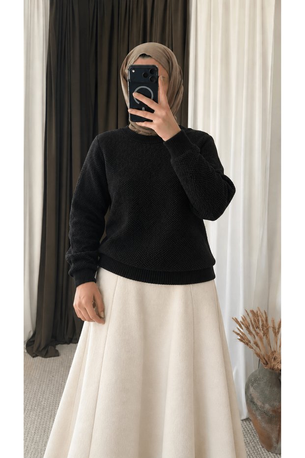 Rice Knit Pattern Knitwear Sweater - Black
