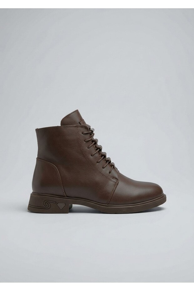 26Bk143-3400 Genuine Leather Rubber Lace-Up Zippered Boots for Women