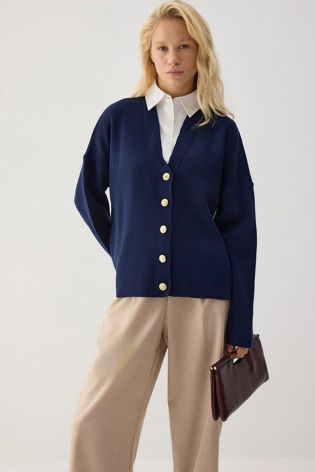 Shirt Garnished Knitwear Cardigan