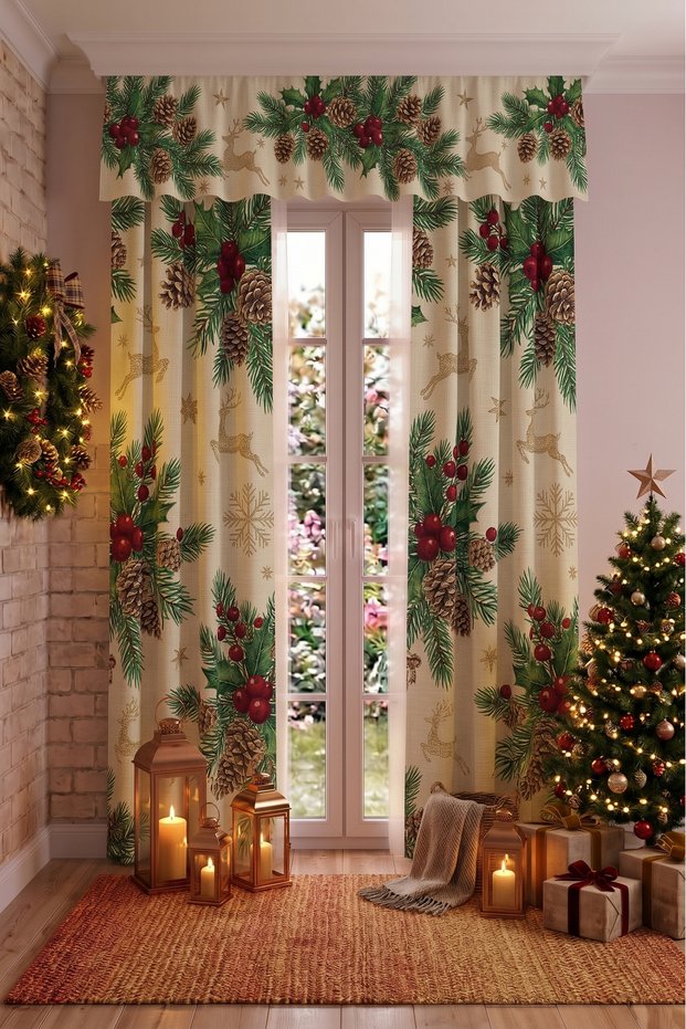 New Year's Special Colored 2-Wing Decorative Background Curtain Collection
