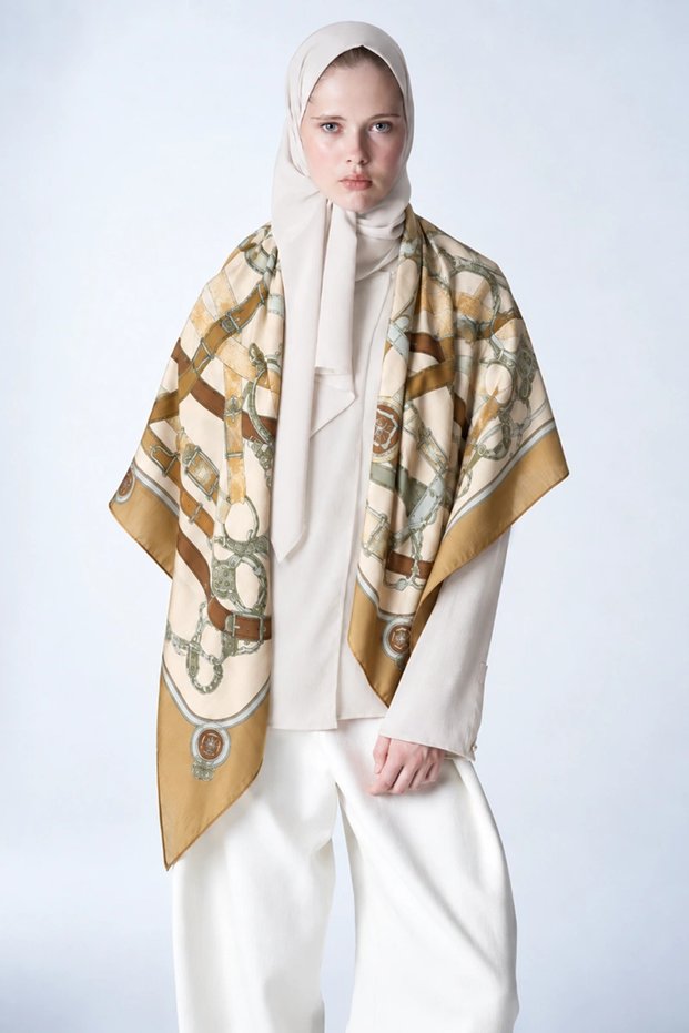 Viscose silk shoulder shawl belt pattern - mustard