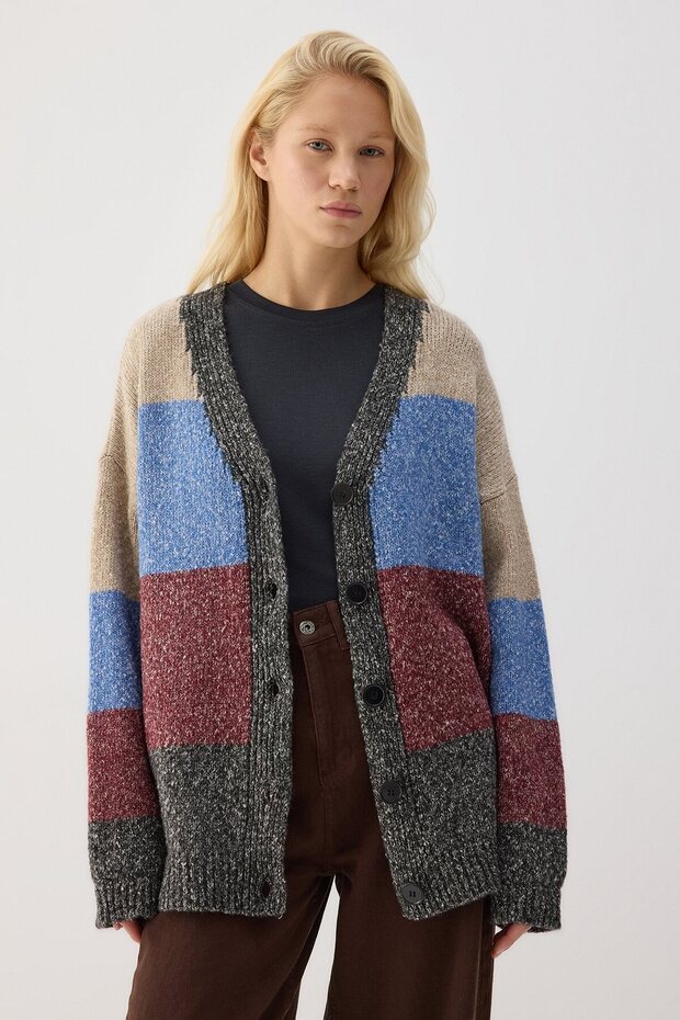 Block Color Knitwear Cardigan