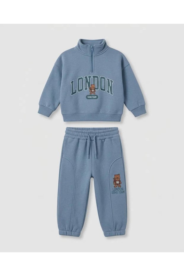2-Piece Baby Boy London Bear Printed 100% Cotton Ribbed Baby Set 6-9,9-12,12-18,18-24 Months Top and Bottom 2-Piece Newborn Baby Set 3-Piece Ribbed Winter Baby Boy Set