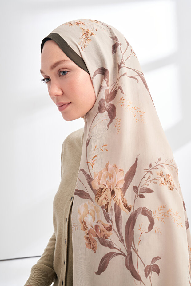 Floral Archive Aveline Pattern Shawl - Khaki - Beige