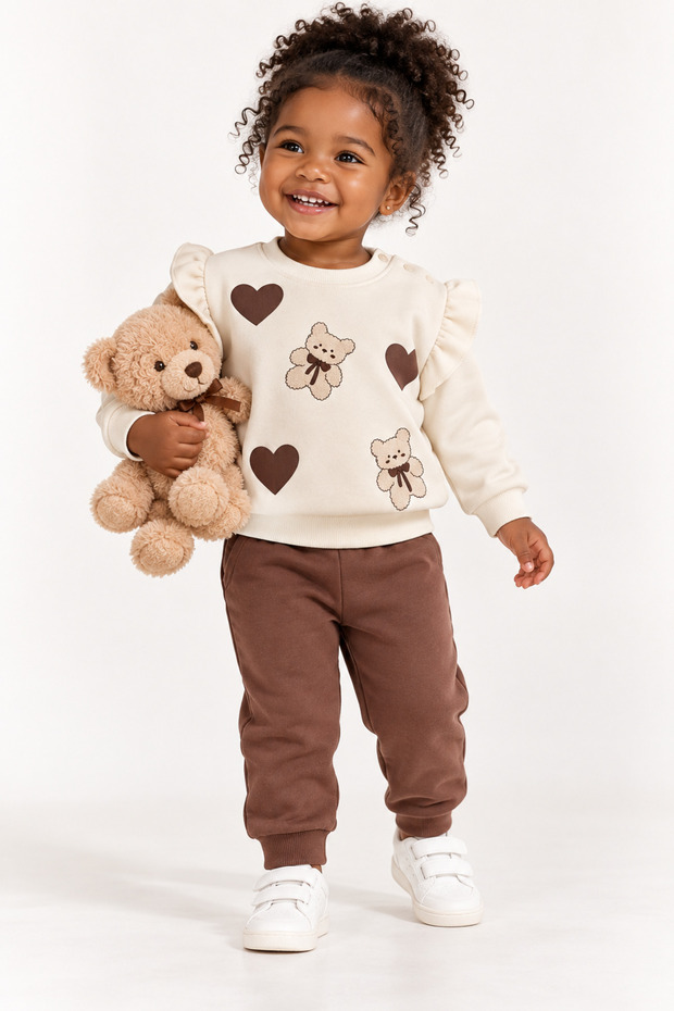 Baby Girl Şardonlu Sweatshirt and Sweatpants Top and Bottom Set