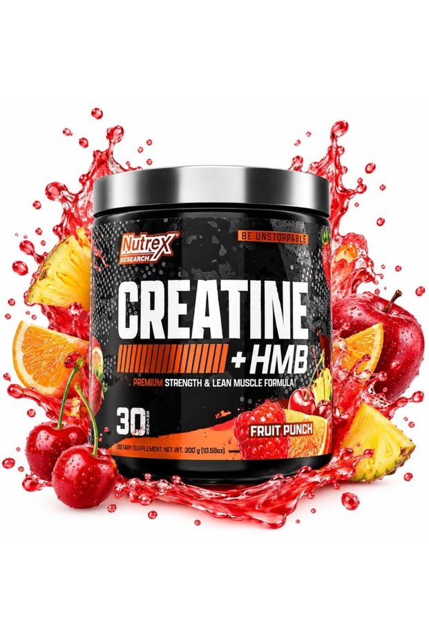 Creatine + HMB Powder, Creatine Monohydrate with HMB for Muscle Growth, Fruit Punch, 300g