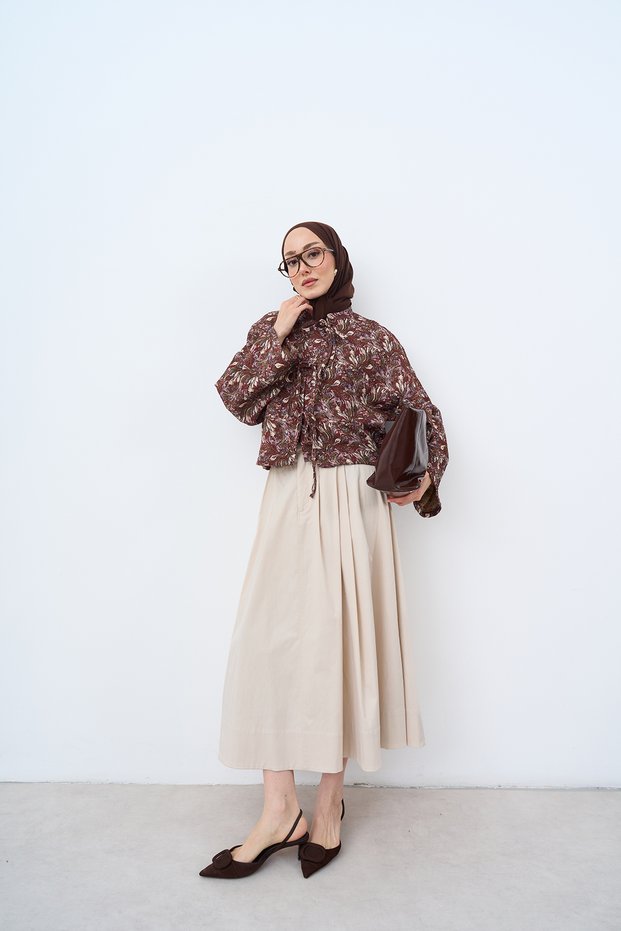 Women's Front Tie Detailed Patterned Jacket Khaki Green
