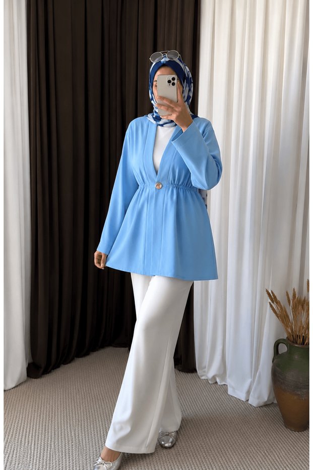 Dabıl Kimono with Additional Buttons and Elastic Waist - 5846 - Baby Blue