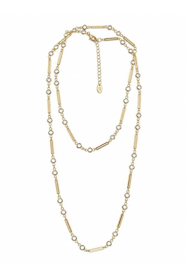 Oval Chain and Stone Row Gold Necklace