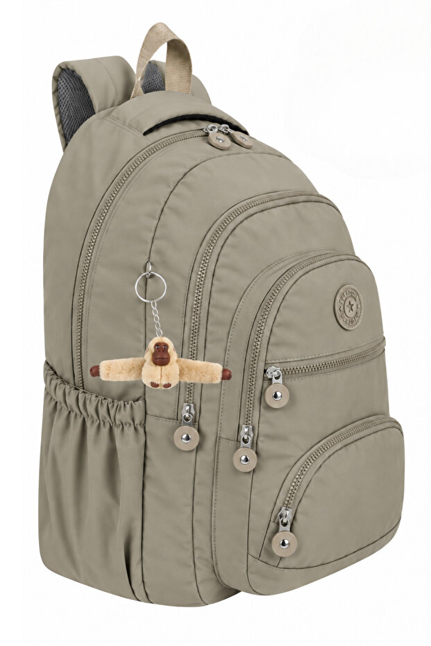 Luxury and Multi-Pocket Waterproof Crinkle School Bag, Crinkle Backpack + Monkey Keychain Gift