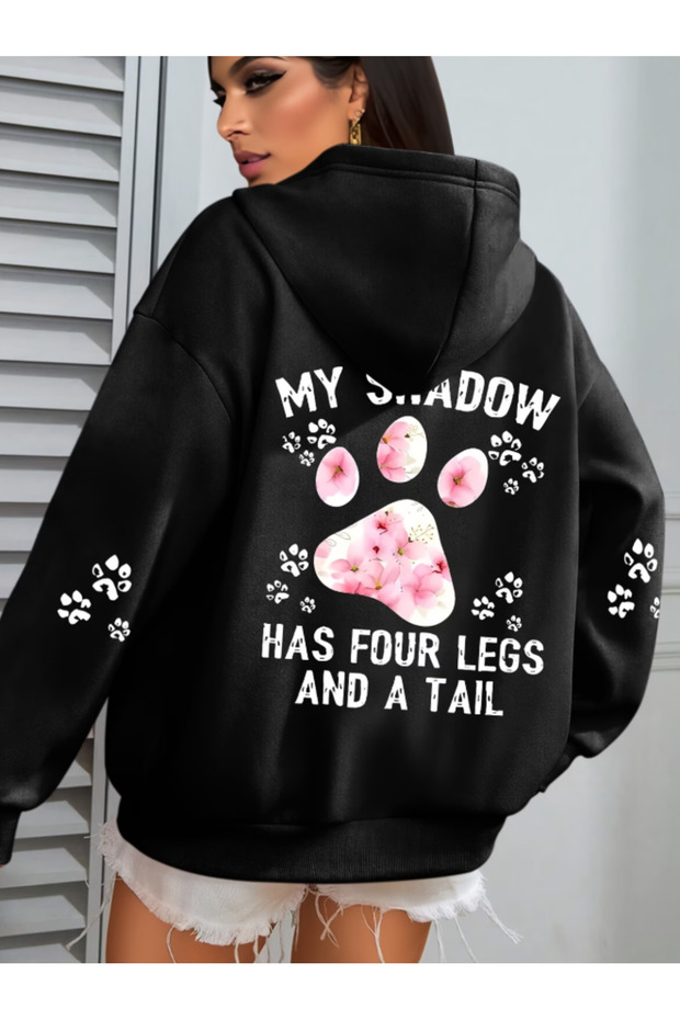 Unisex Men'S/Women's Cat Paw Printed Premium Hooded Sweatshirt with Printed Back and Sleeves, 2 Thread Oversize Sweatshirt Hoodie