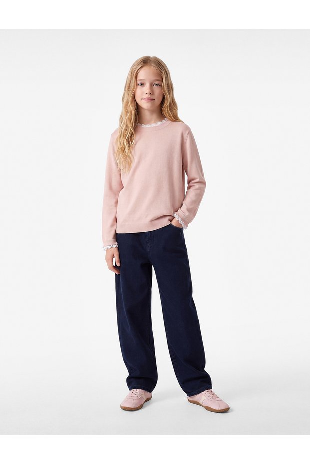 Lace-Up Crew Neck Short Sleeve Knit Sweater