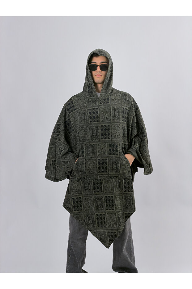 Khaki Poker Patterned Men's Poncho Coc3570