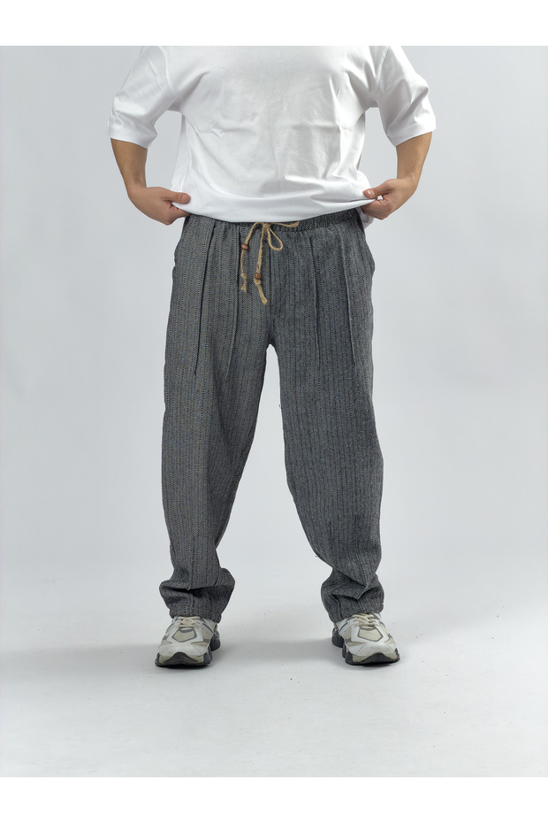 Grass Detailed Design Black and White Men's Trousers Coc3550