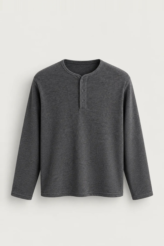 Kiearan - Dark Gray - Buttoned Collar - Long Sleeve Men's T-Shirt