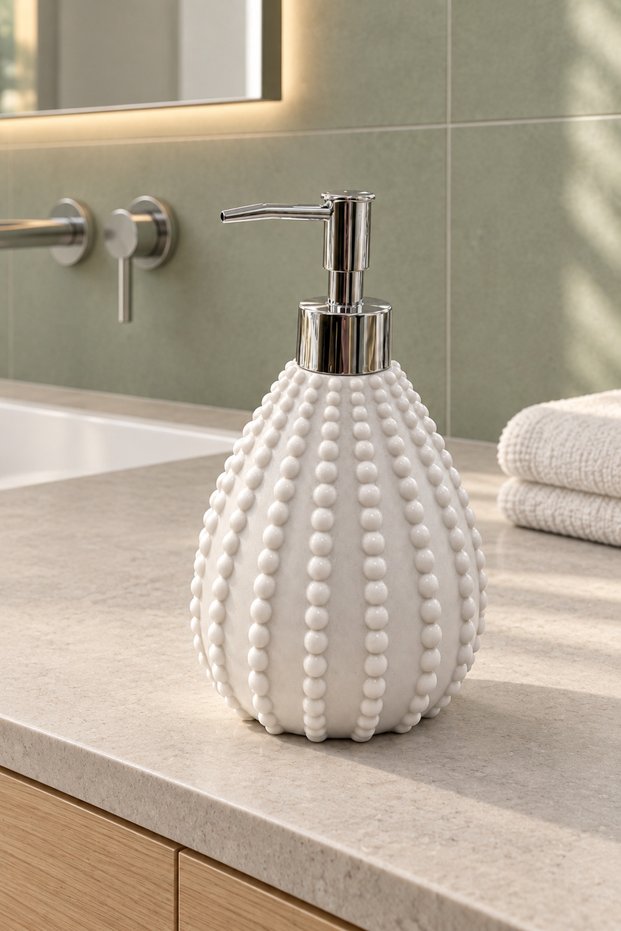 Perlina Pearl Textured Decorative Liquid Soap Dispenser Premium Modern Bathroom Accessory