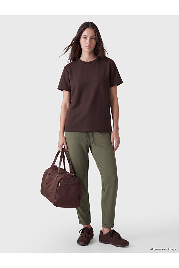 Two Mt Shop Quality Lcw Modest Green Diving Fabric Plain Standard & Regular Women's Sweatpants