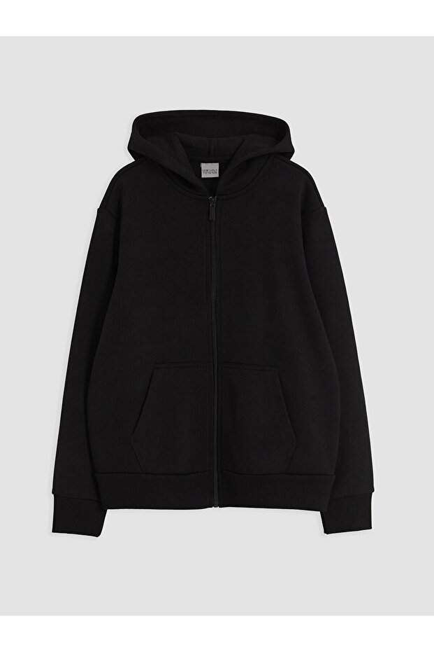 Two Mt Shop Quality Lcw Kids Black 3 Thread Plain Standard & Regular Girls' Zipper Sweatshirt