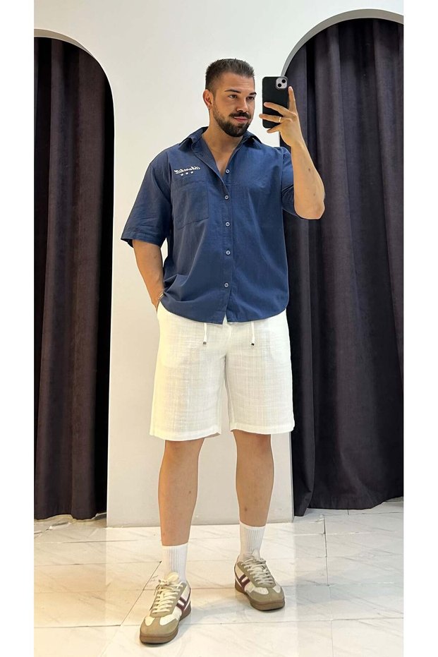 Chest and Back Embroidery Detailed Short-Sleeved Shirt