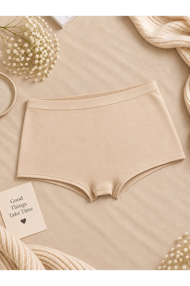 Women's Extra High Waist Gathering Cotton Modal Panties Skin Color