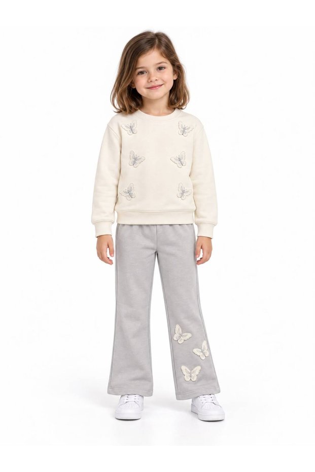 Girl's Butterfly Embroidered Soft Texture Trendy Tracksuit Set 2-7 Years Old