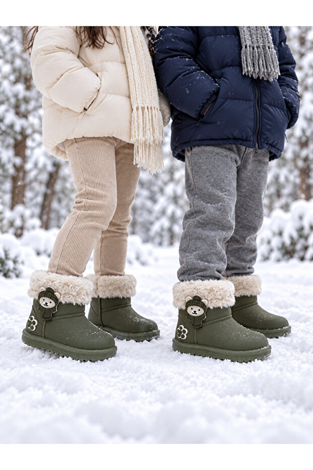 Girls' and Boys' Unisex Waterproof Rain Boots with Fur Inside