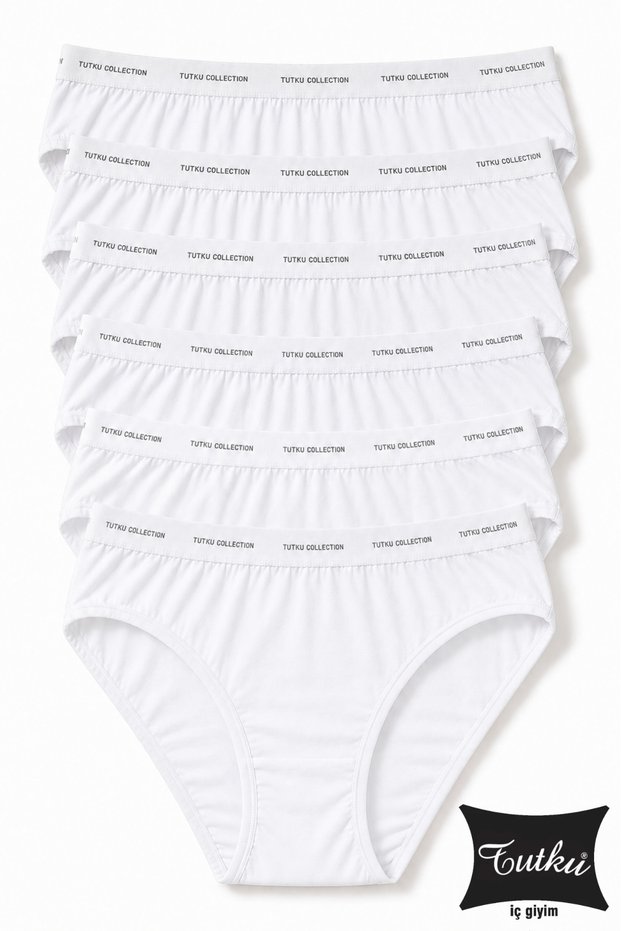 Women's 6-Piece White Cotton Lycra Bikini Panties 0599