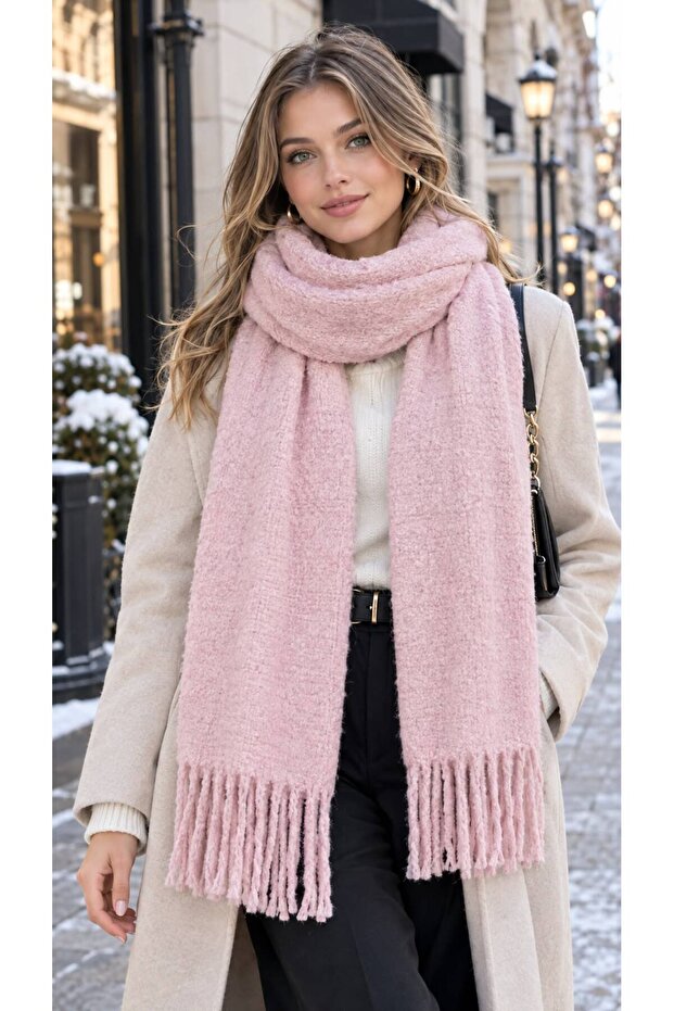 Pink Lux Puff Tasseled Soft Textured Thick Women's Shawl