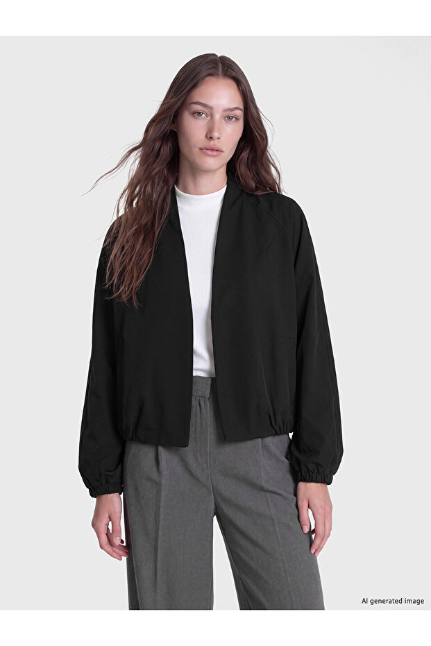 Alita City Lcw Modest Black Double-Breasted Collar Oversize Women's Raincoat with a Difference
