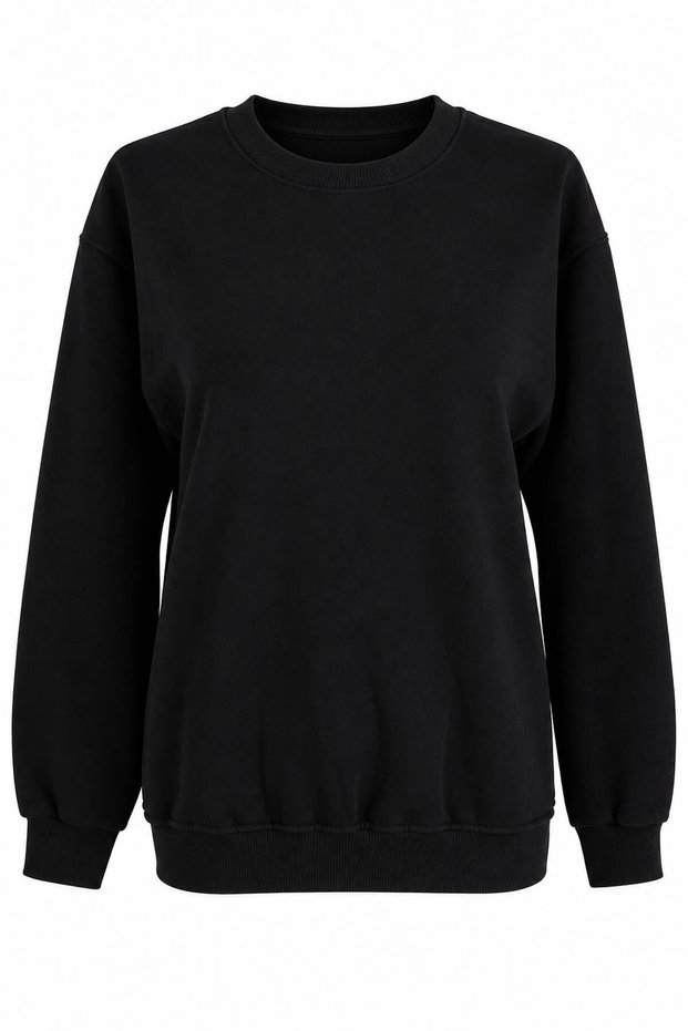O Neck 3 Thread Black Women's Sweatshirt 27Kdt1000011
